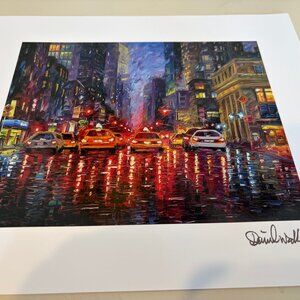 DANIEL WALL RAINY MANHATTAN NIGHT 2024 LITHOGRAPH ON PAPER 9 3/4" X 11 3/8" COA